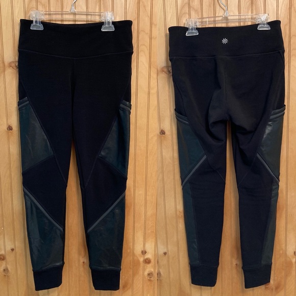 Athleta Urban Cozy Faux Leather Panel Fleece Lined Leggings size SP - Picture 4 of 14